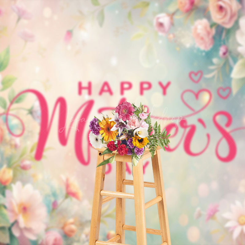Lofaris Bokeh Warm Floral Pink Happy Mothers Day Backdrop