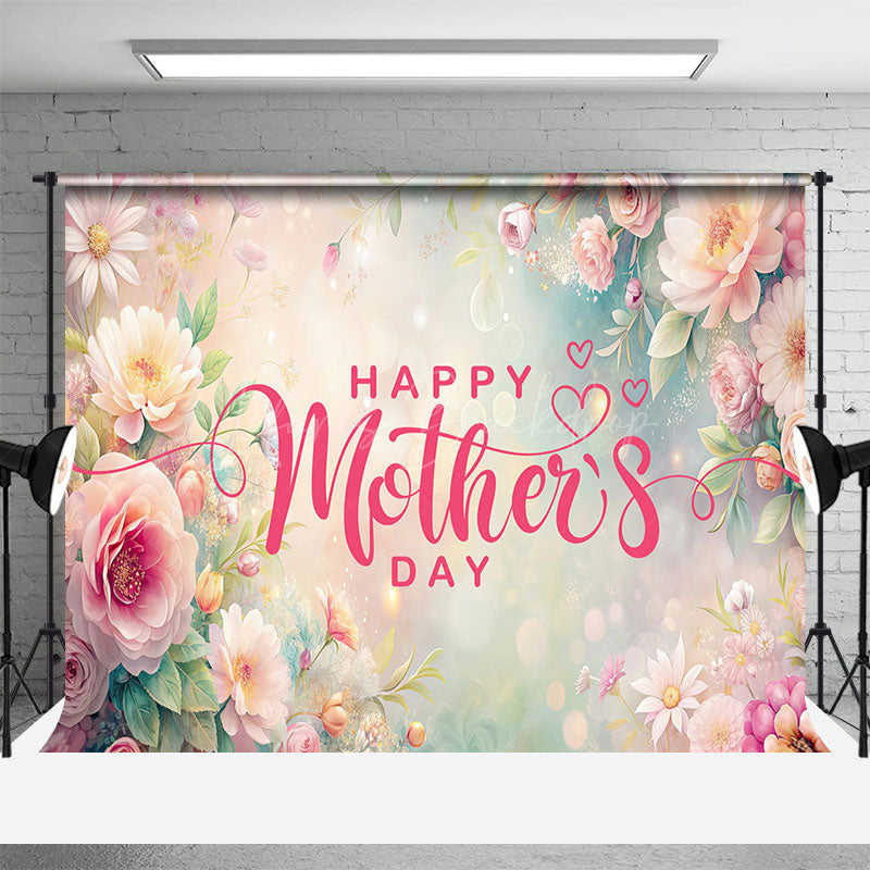 Lofaris Bokeh Warm Floral Pink Happy Mothers Day Backdrop