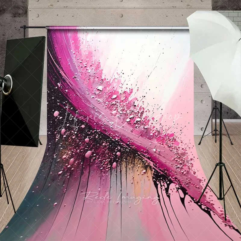Lofaris Bold Magenta and Black Diagonal Brush Stroke Art Backdrop Textured Paint Drips Photography Background