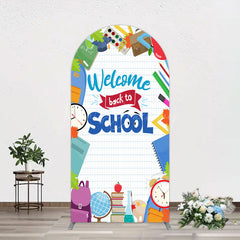 Lofaris Books Class Clock Welcome To School Arch Backdrop