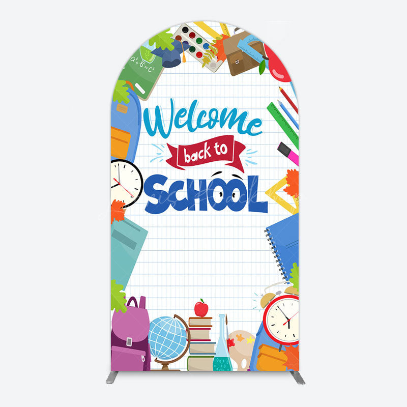 Lofaris Books Class Clock Welcome To School Arch Backdrop
