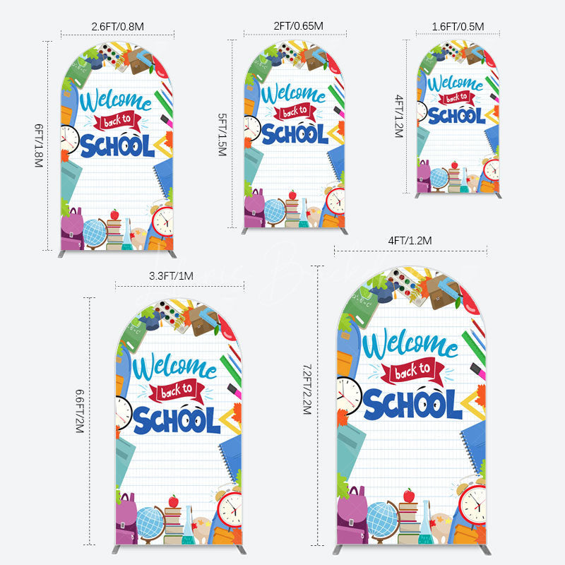 Lofaris Books Class Clock Welcome To School Arch Backdrop