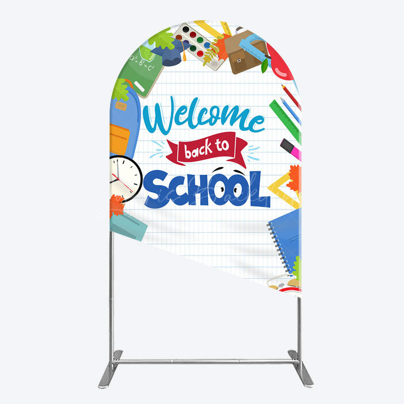Lofaris Books Class Clock Welcome To School Arch Backdrop