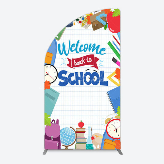 Lofaris Books Class Clock Welcome To School Half Moon Arch Backdrop
