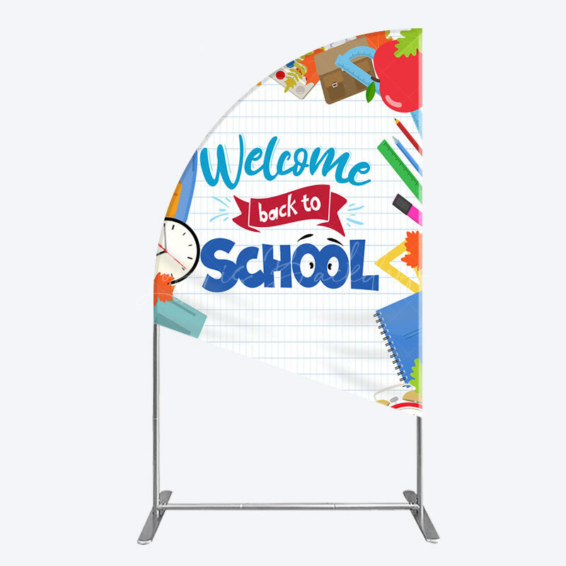 Lofaris Books Class Clock Welcome To School Half Moon Arch Backdrop