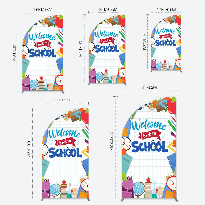 Lofaris Books Class Clock Welcome To School Half Moon Arch Backdrop