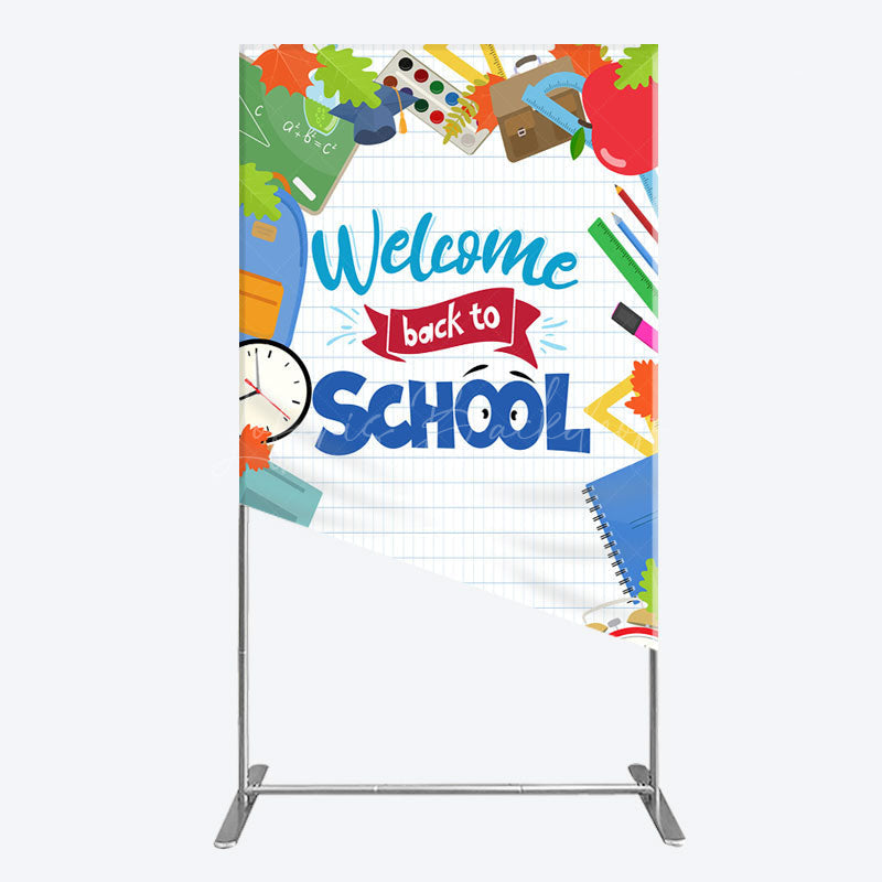Lofaris Books Class Clock Welcome To School Rectangle Backdrop