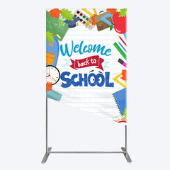 Lofaris Books Class Clock Welcome To School Rectangle Backdrop
