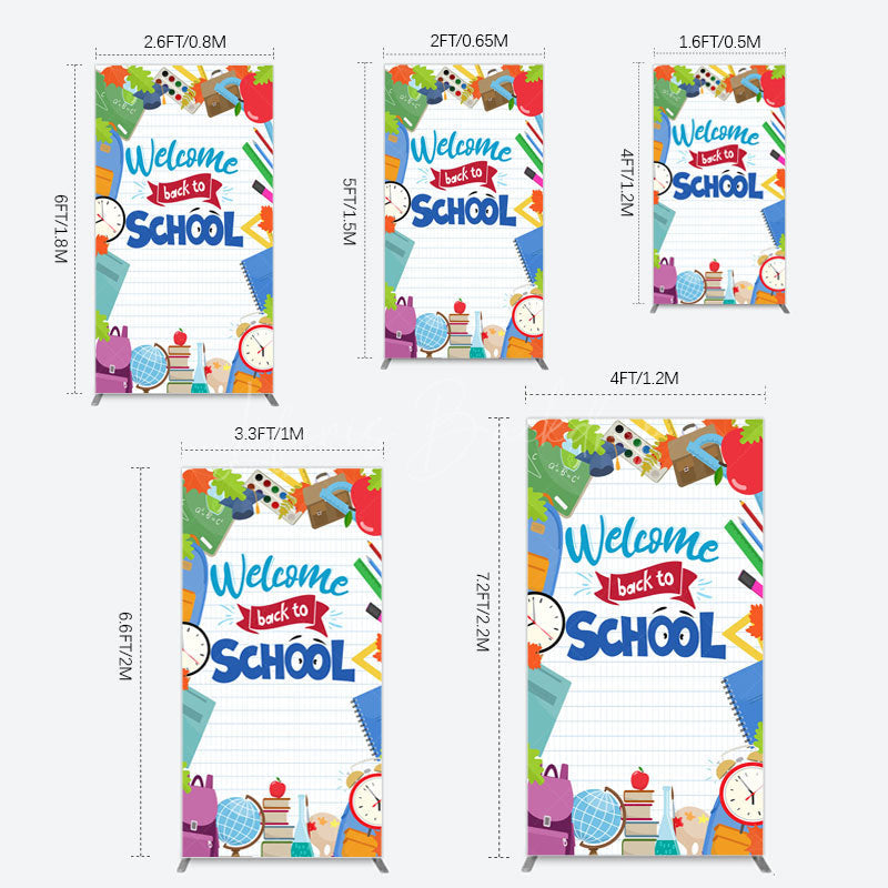 Lofaris Books Class Clock Welcome To School Rectangle Backdrop