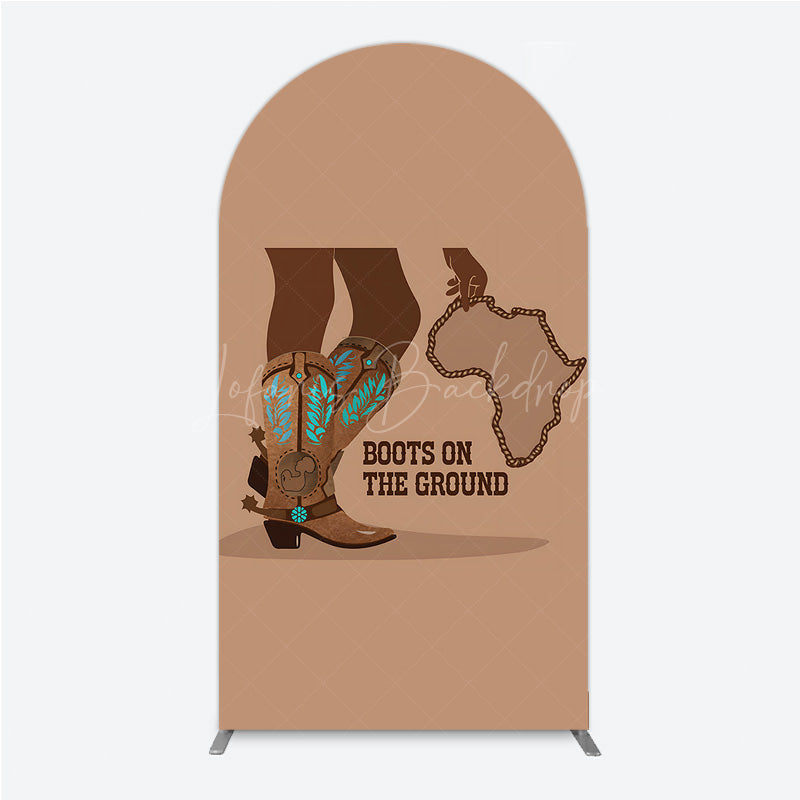Lofaris Boots On The Ground Arch Backdrop Western Cowboy with African Map Melanin Themed Birthday Party Decor