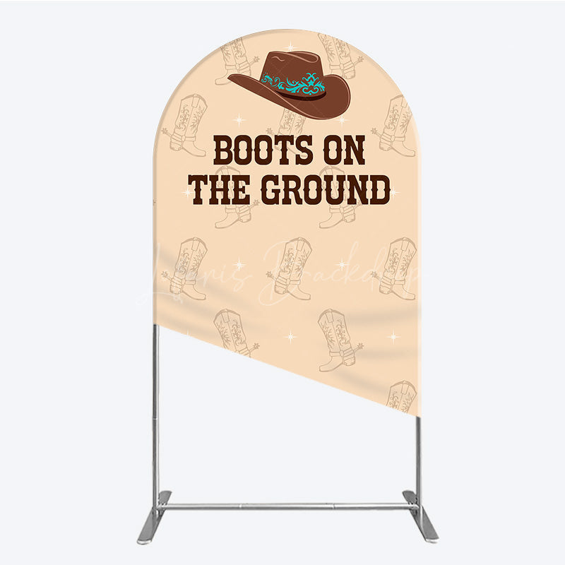 Lofaris Boots On The Ground Western Arch Backdrop Cowboy Hat and Pattern Country Themed Birthday Party Decor