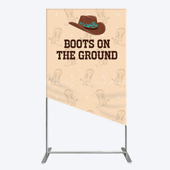 Lofaris Boots On The Ground Western Rectangle Backdrop Cowboy Hat and Pattern Country Themed Birthday Party Decor