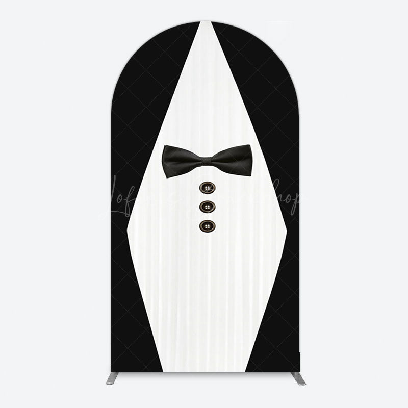 Lofaris Boss Suit Black White Happy Birthday Arch Backdrop