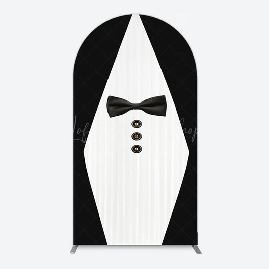 Lofaris Boss Suit Black White Happy Birthday Arch Backdrop