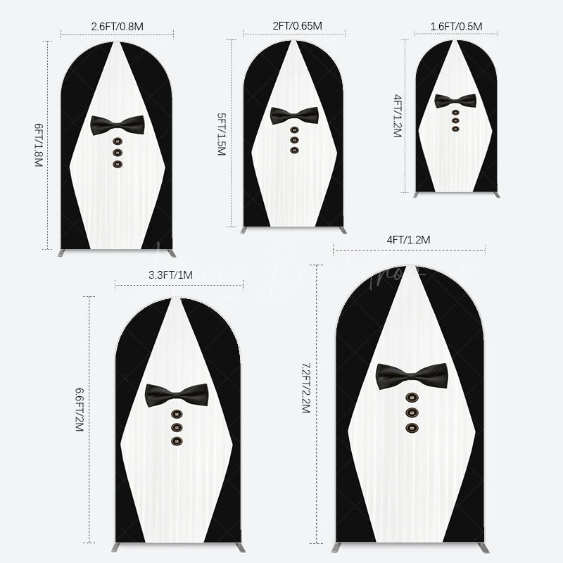 Lofaris Boss Suit Black White Happy Birthday Arch Backdrop