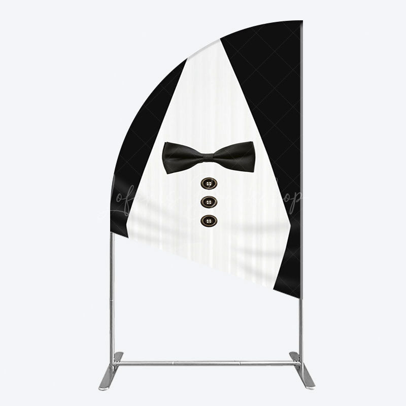 Lofaris Boss Suit Black White Happy Birthday Half Moon Arch Backdrop