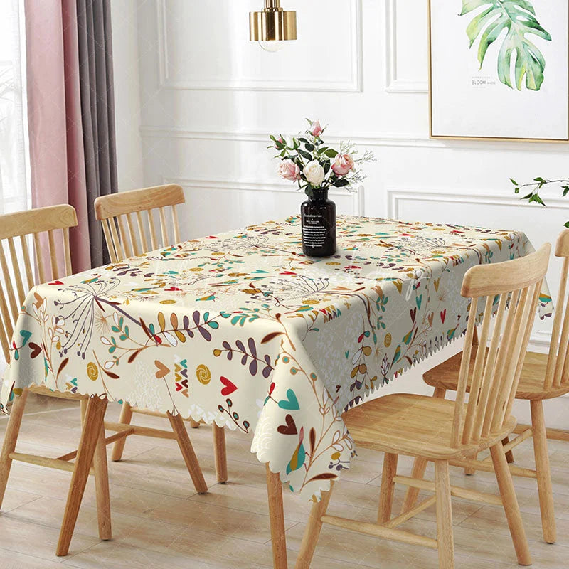 Lofaris Botanical Floral Rectangle Tablecloth Heart Flowers and Birds Dining Table Cover Decor