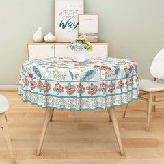 Lofaris Botanical Round Tablecloth with Red Flowers and Blue Leaves for Patriotic Floral Summer Decor