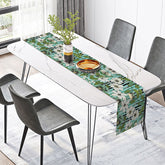 Lofaris Botanical Stripe Table Runner with Green Leaves and Floral Print for Spring Summer Kitchen Decor