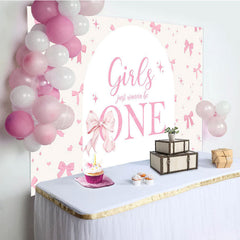 Lofaris Bow Girls Just Wanna Be One Pink Birthday Backdrop