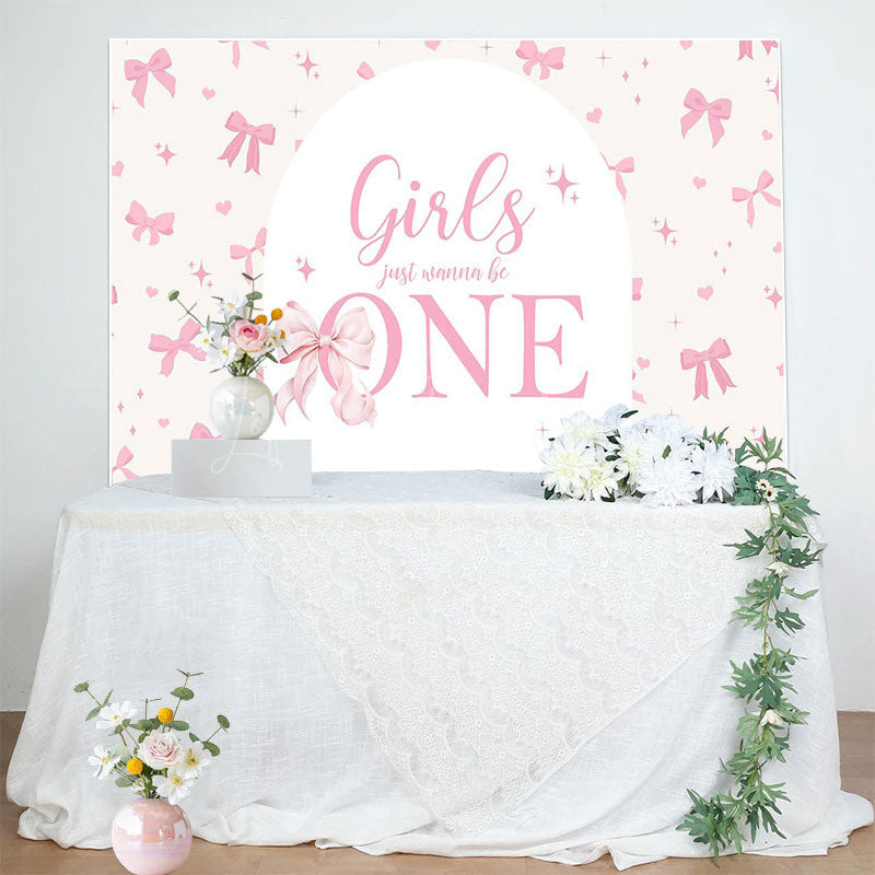 Lofaris Bow Girls Just Wanna Be One Pink Birthday Backdrop