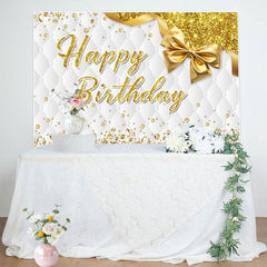 Lofaris Bow Glitter Gold White Vibe Happy Birthday Backdrop