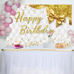 Lofaris Bow Glitter Gold White Vibe Happy Birthday Backdrop