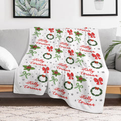 Lofaris Bow Tie Green Floral Christmas Custom Name Blanket