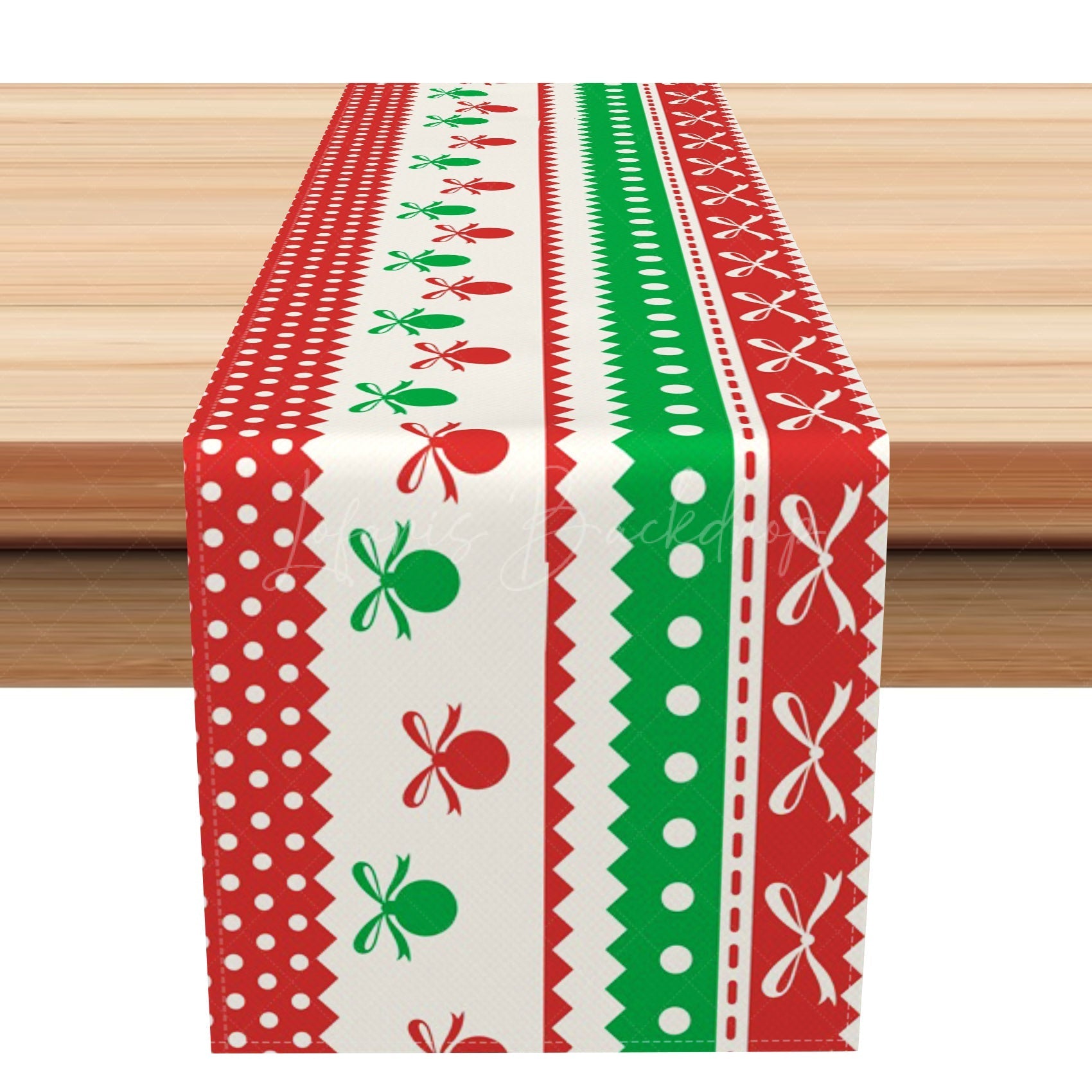 Lofaris Bowknots Bauble Red Green Stripe Xmas Table Runner