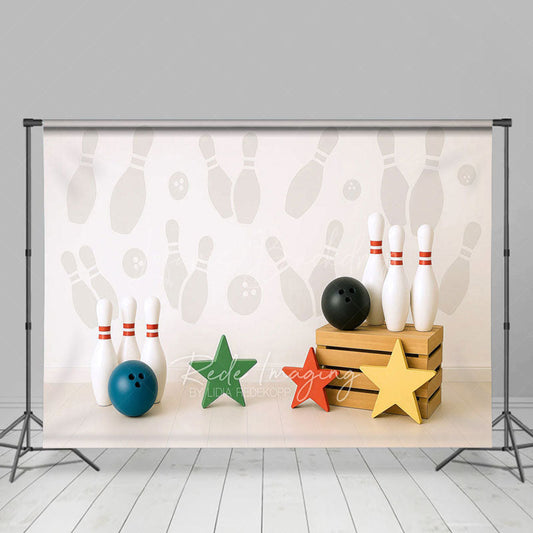 Lofaris Bowling Star White Wall Sport Cake Smash Backdrop