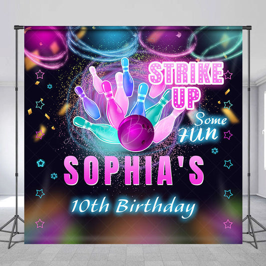 Lofaris Bowling Strike Up Custom Name 10th Birthday Backdrop