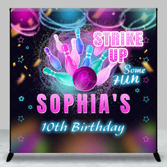 Lofaris Bowling Strike Up Custom Name 10th Birthday Backdrop