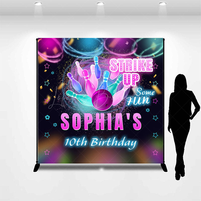 Lofaris Bowling Strike Up Custom Name 10th Birthday Backdrop