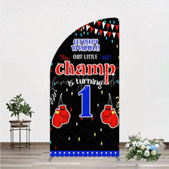 Lofaris Boxing 1st Birthday Half Moon Arch Backdrop Little Champ Party Decoration Red Blue Glove Sport Background
