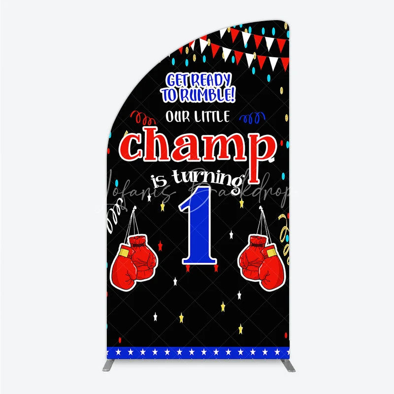 Lofaris Boxing 1st Birthday Half Moon Arch Backdrop Little Champ Party Decoration Red Blue Glove Sport Background