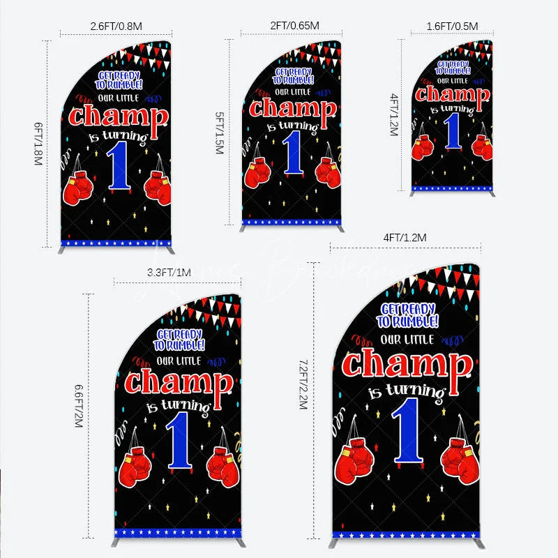 Lofaris Boxing 1st Birthday Half Moon Arch Backdrop Little Champ Party Decoration Red Blue Glove Sport Background