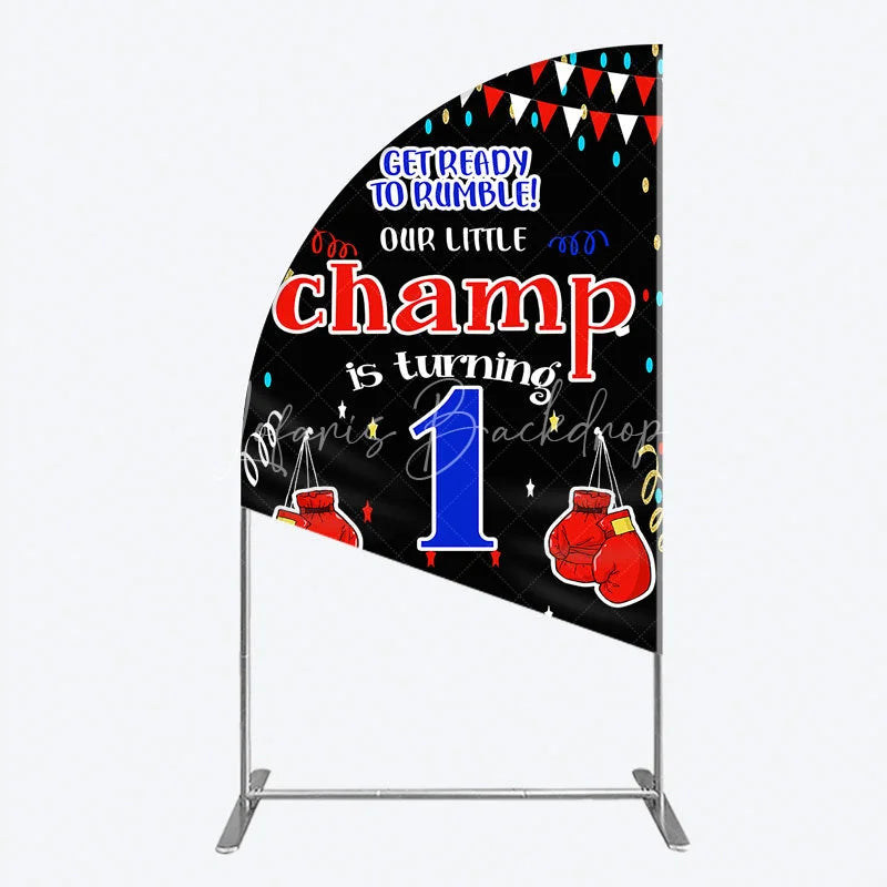 Lofaris Boxing 1st Birthday Half Moon Arch Backdrop Little Champ Party Decoration Red Blue Glove Sport Background