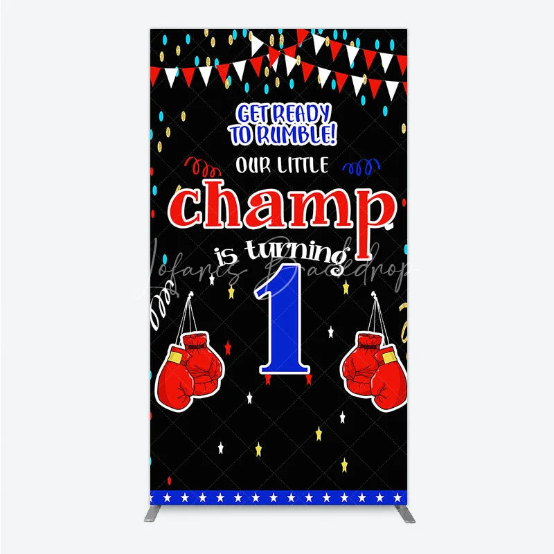 Lofaris Boxing 1st Birthday Rectangle Backdrop Little Champ Party Decoration Red Blue Glove Sport Background
