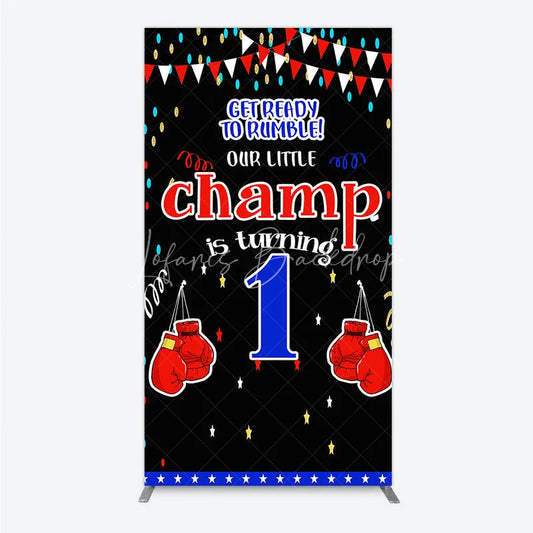 Lofaris Boxing 1st Birthday Rectangle Backdrop Little Champ Party Decoration Red Blue Glove Sport Background
