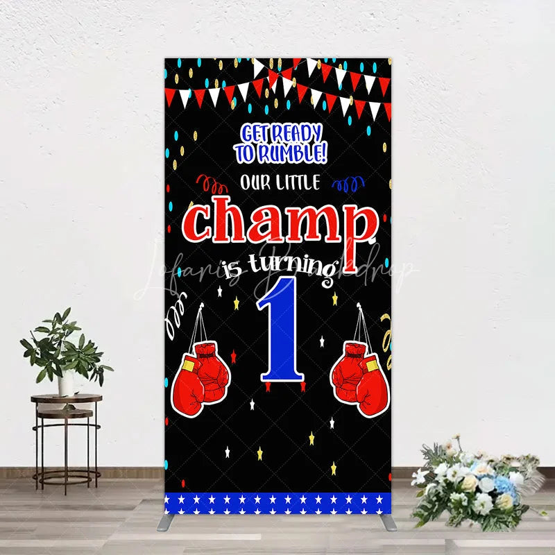 Lofaris Boxing 1st Birthday Rectangle Backdrop Little Champ Party Decoration Red Blue Glove Sport Background