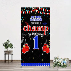 Lofaris Boxing 1st Birthday Rectangle Backdrop Little Champ Party Decoration Red Blue Glove Sport Background
