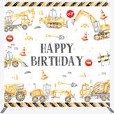Lofaris Boy Grab Excavator Birthday Square Tension Backdrop
