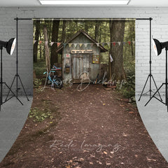 Lofaris Boys Forest Treehouse Fort Photography Backdrop Rustic Cabin Dirt Path Sweep Portrait Studio Background