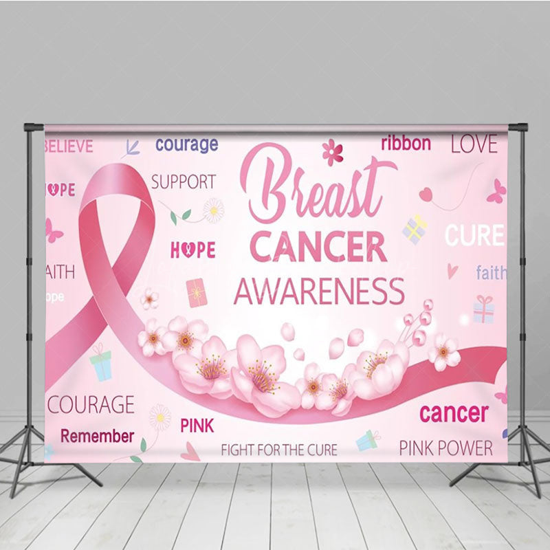Lofaris Breast Cancer Awareness Backdrop with Pink Ribbon Hope Faith and Courage Support for Fundraiser Event Decor
