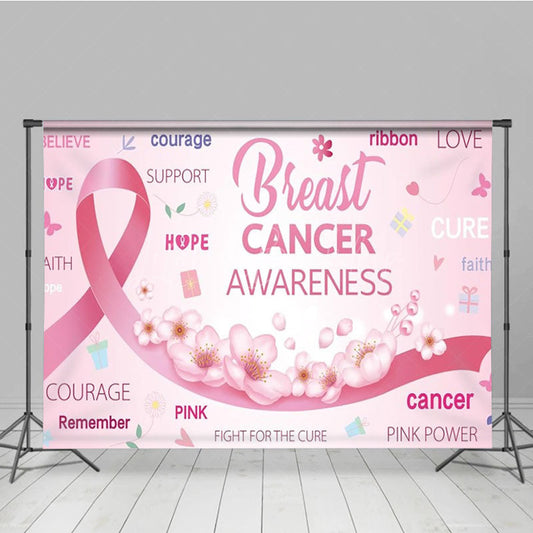 Lofaris Breast Cancer Awareness Backdrop with Pink Ribbon Hope Faith and Courage Support for Fundraiser Event Decor