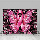 Lofaris Breast Cancer Awareness Pink Ribbon Backdrop Butterfly with Hope and Faith Support Survivor Event Decor