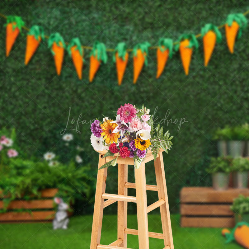 Lofaris Brick Greenery Wall Carrot Bunny Easter Backdrop