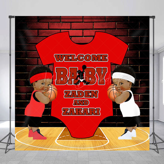 Lofaris Bricks Basketball Custom Twins Baby Shower Backdrop