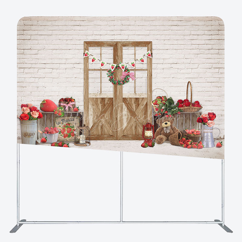 Lofaris Bricks Wall Bear Strawberry Rose Pillow Case Backdrop