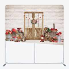 Lofaris Bricks Wall Bear Strawberry Rose Pillow Case Backdrop